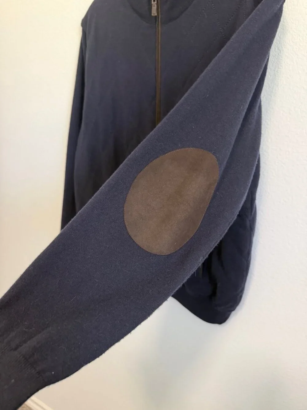 Peter Millar Navy Blue Wool Blend Long Sleeve Zip Up Quilted Sweater Size M